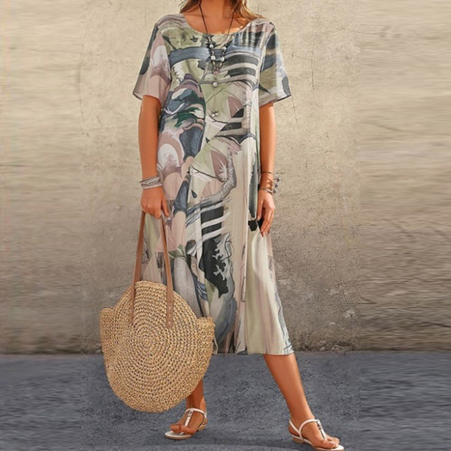 Abstracta · Vestido fluido con estampado abstracto – Silvia Morel