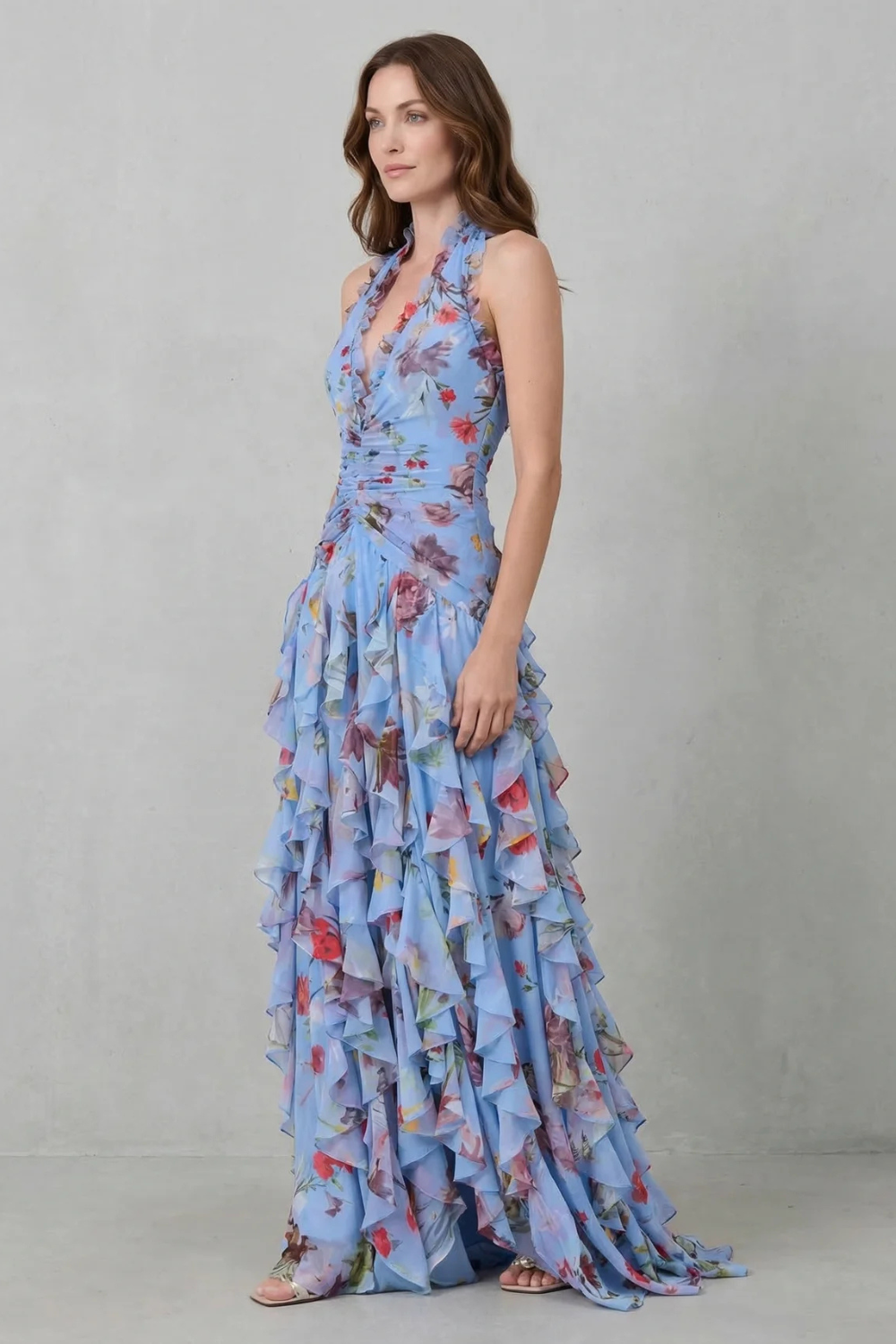 Jana · Vestido largo halter de rosas – Silvia Morel