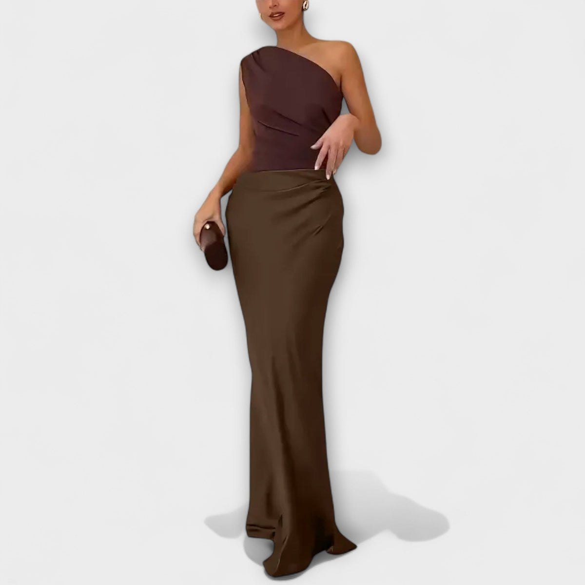 Marina · Vestido largo de un hombro plisado – Silvia Morel