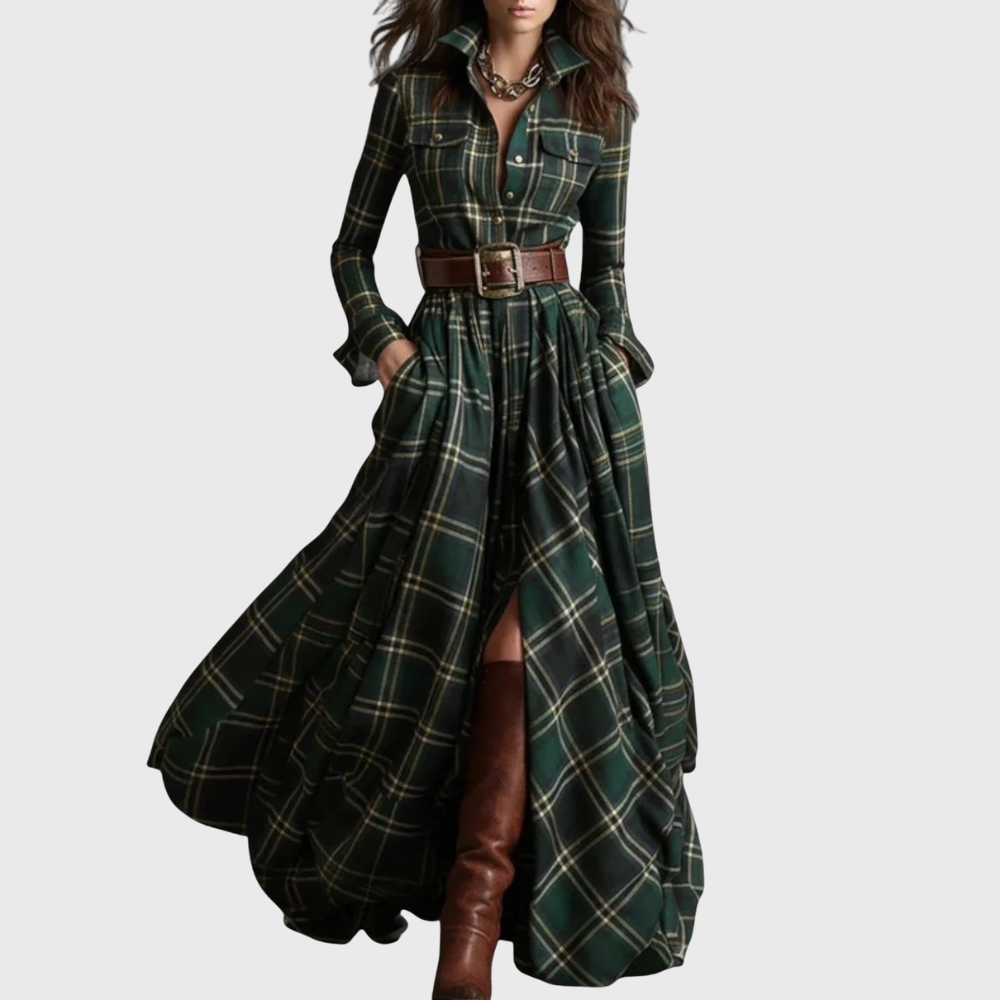 Celina · Vestido largo de cuadros – Silvia Morel