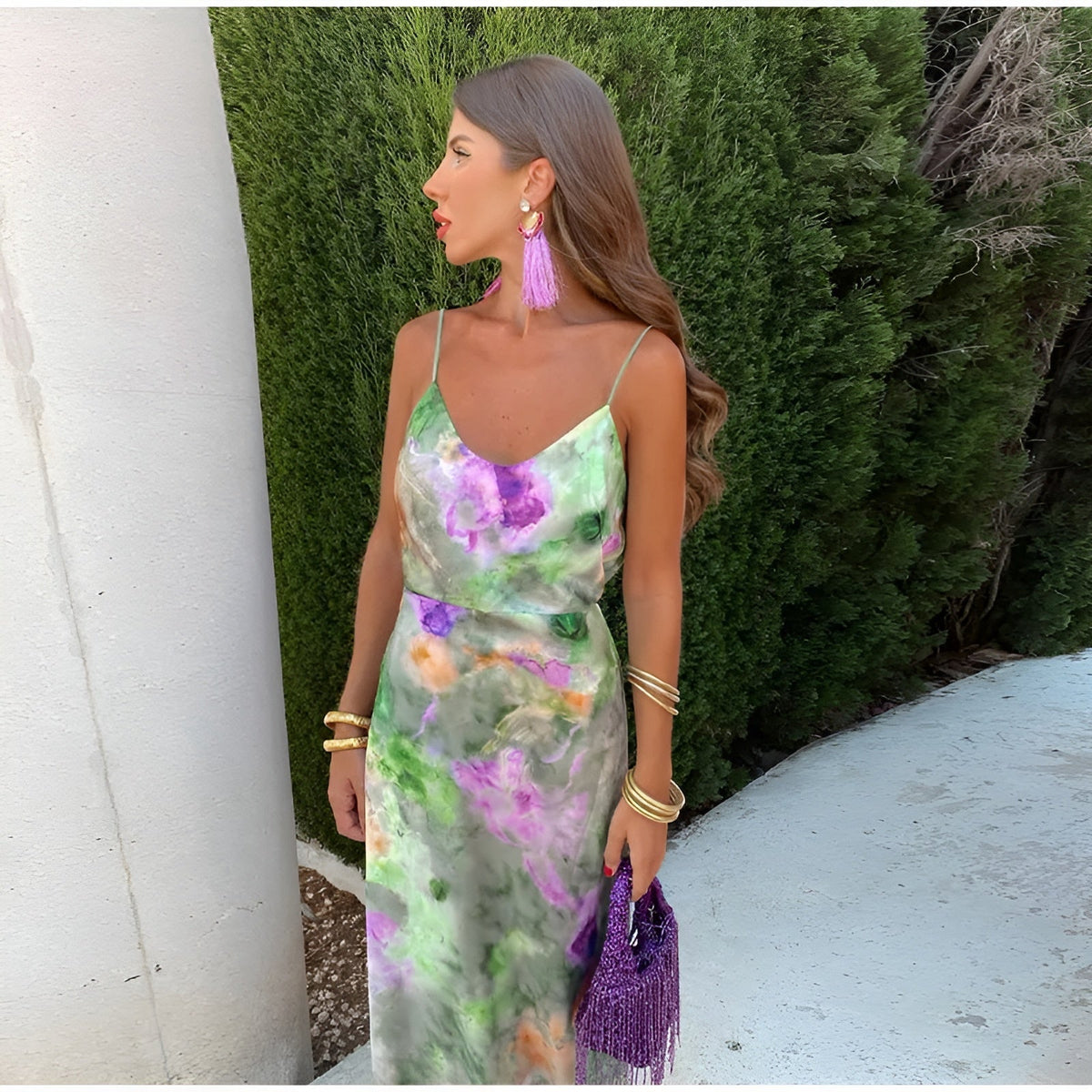 Nélida · Vestido largo tie-dye con pañuelo – Silvia Morel