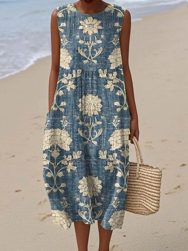 Emma · Vestido largo sin mangas azul – Silvia Morel