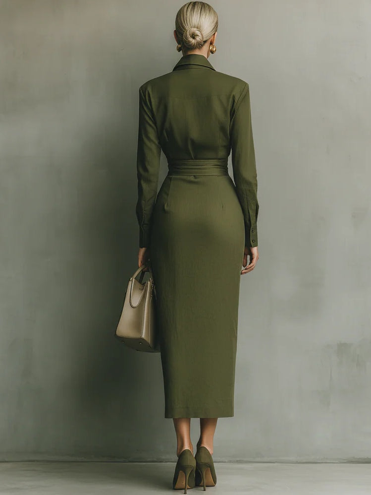 Maravillas · Vestido cruzado entallado verde – Silvia Morel