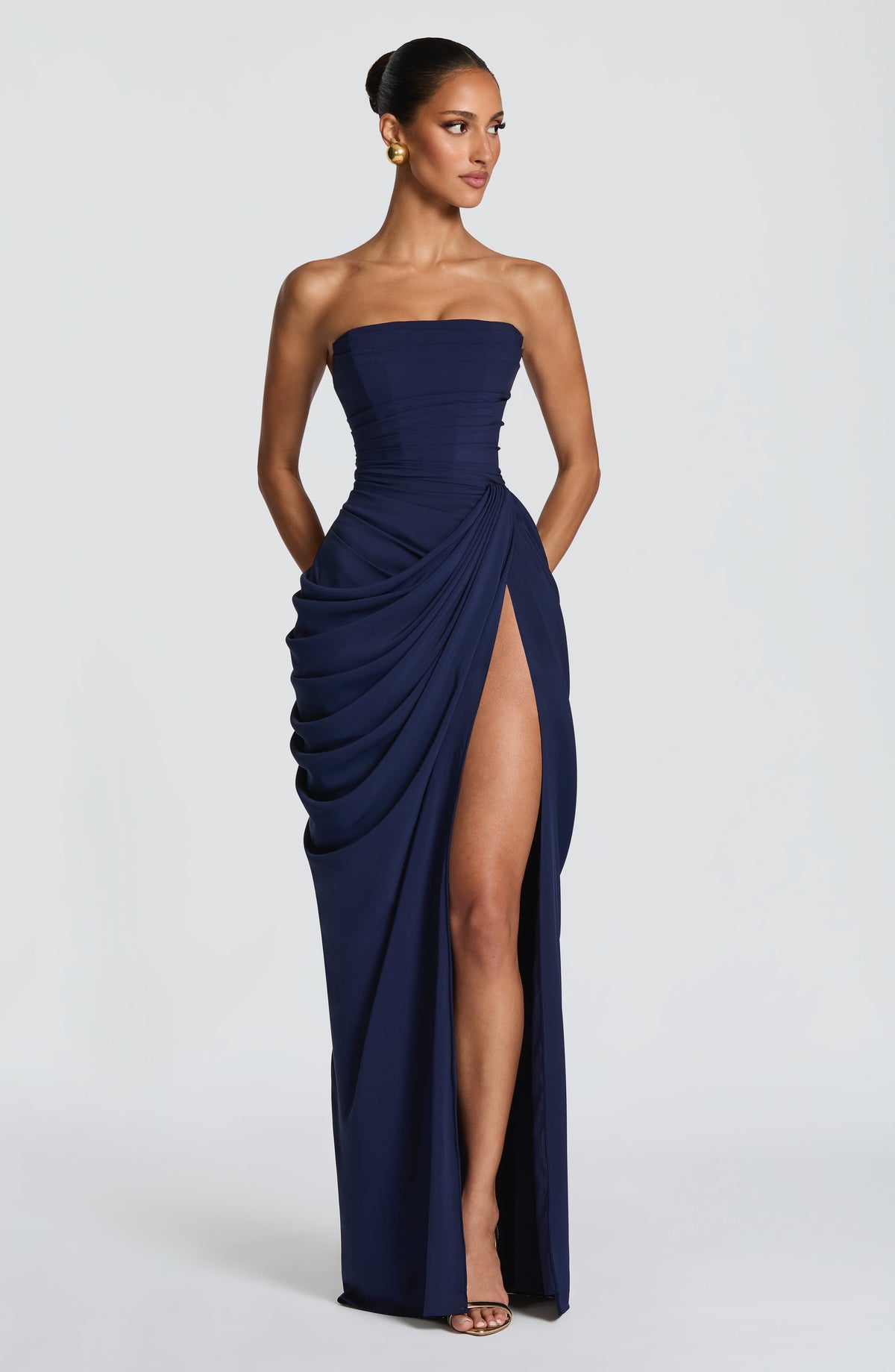 Celeste · Vestido largo palabra de honor – Silvia Morel
