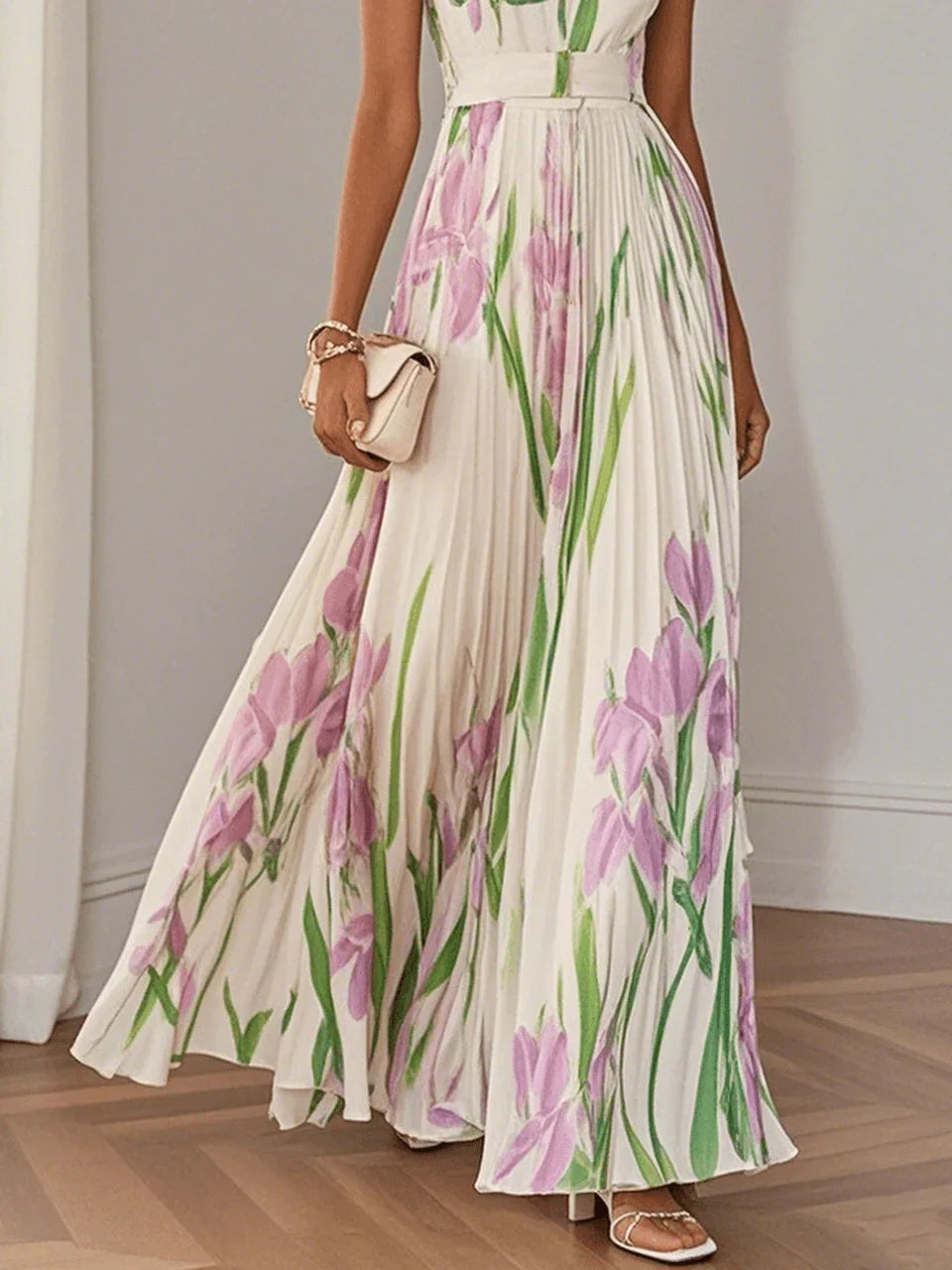 Martina · Vestido largo plisado floral – Silvia Morel