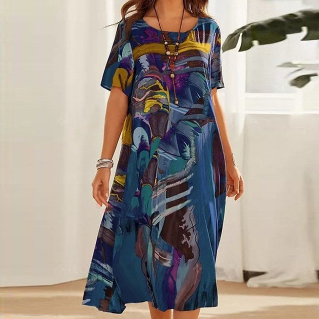 Abstracta · Vestido fluido con estampado abstracto – Silvia Morel