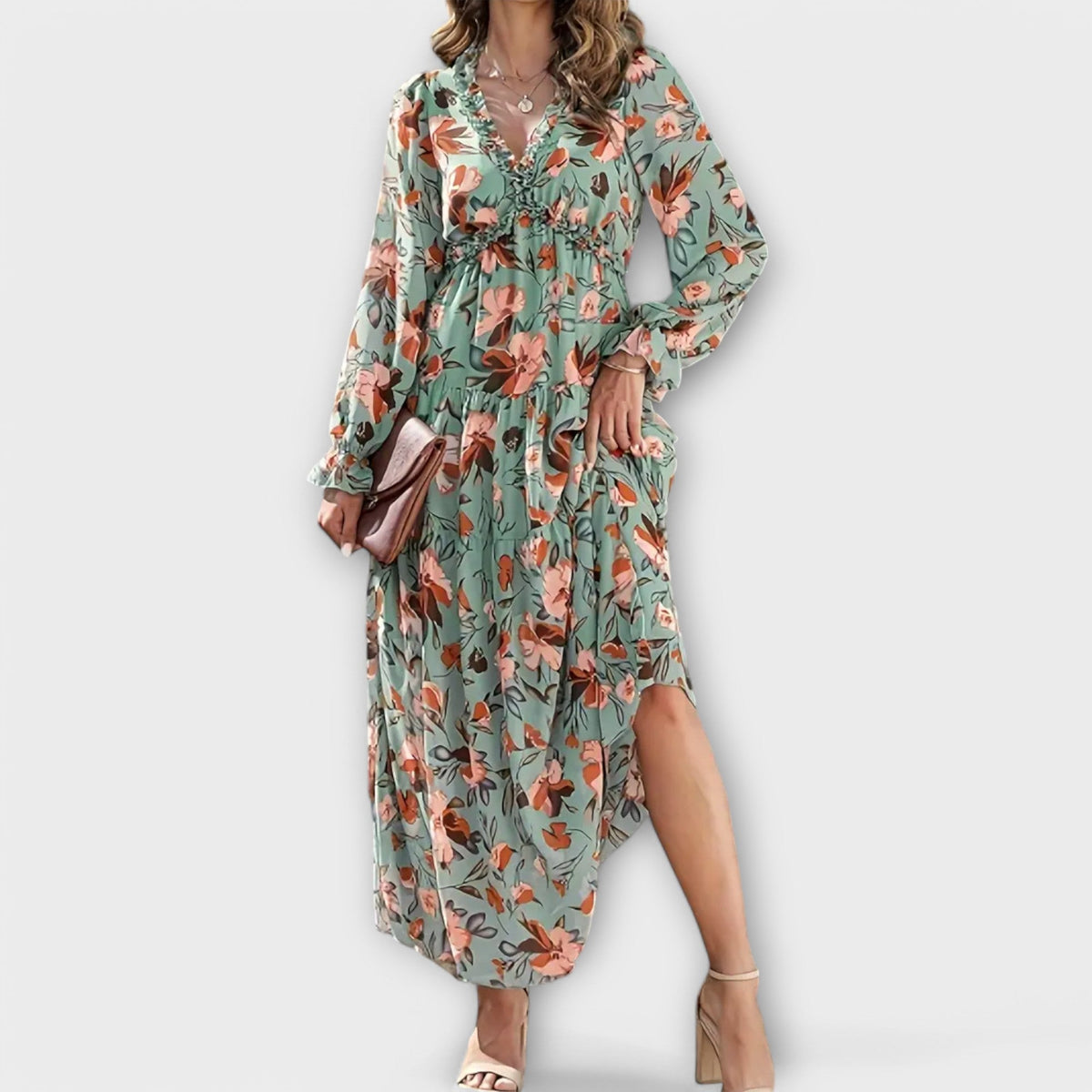 Lisette · Vestido largo plisado de manga larga – Silvia Morel