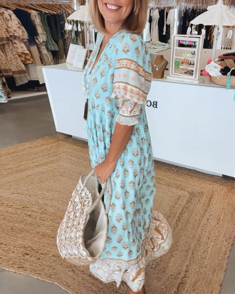 Adela · Vestido midi estampado con media manga – Silvia Morel