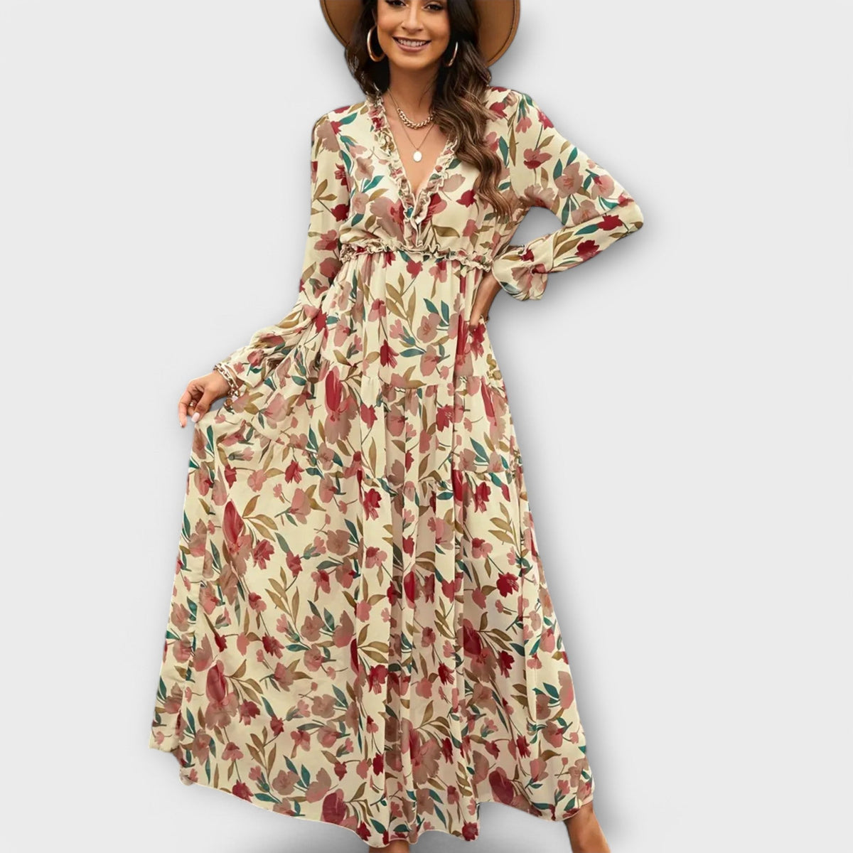 Lisette · Vestido largo plisado de manga larga – Silvia Morel