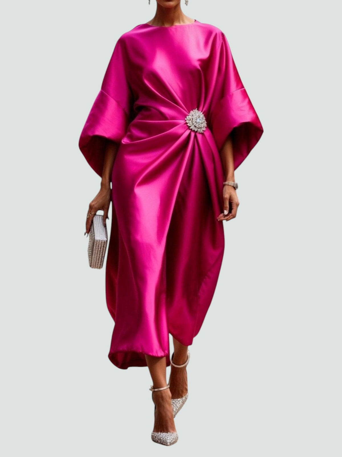 Sara · Vestido largo satinado drapeado – Silvia Morel