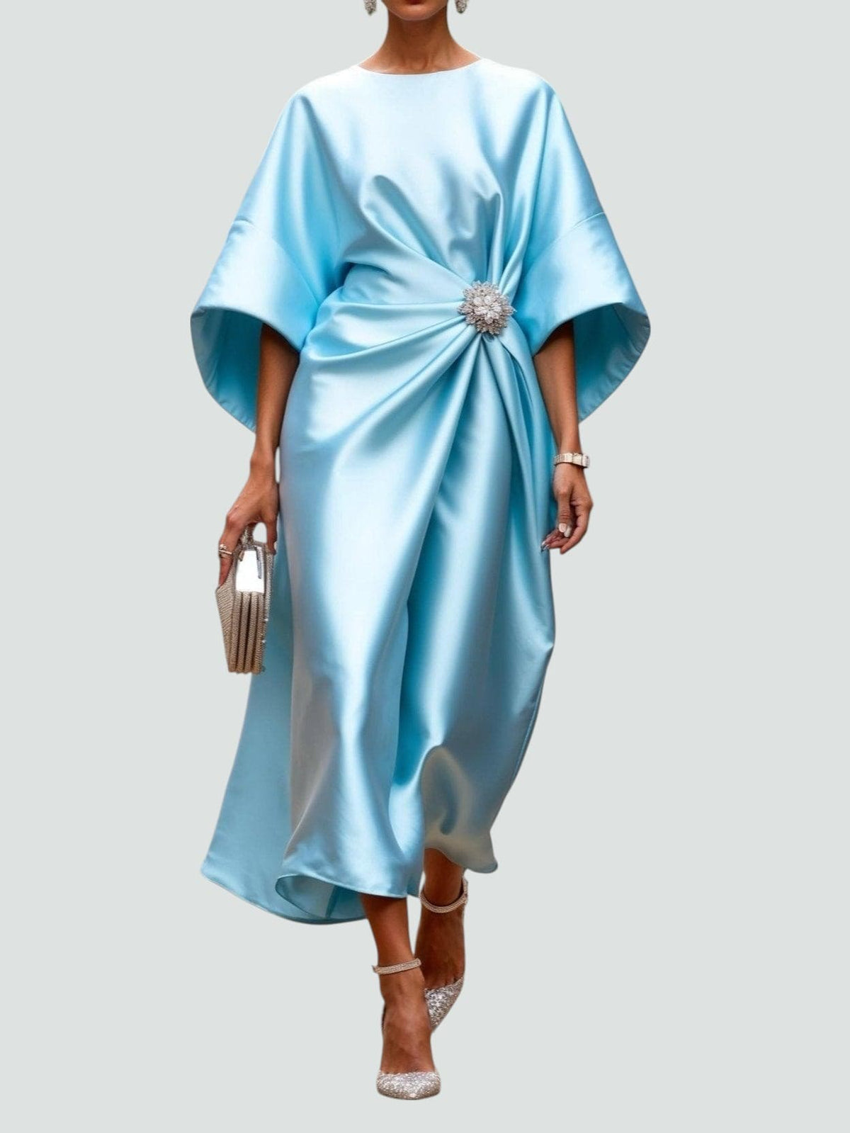 Sara · Vestido largo satinado drapeado – Silvia Morel