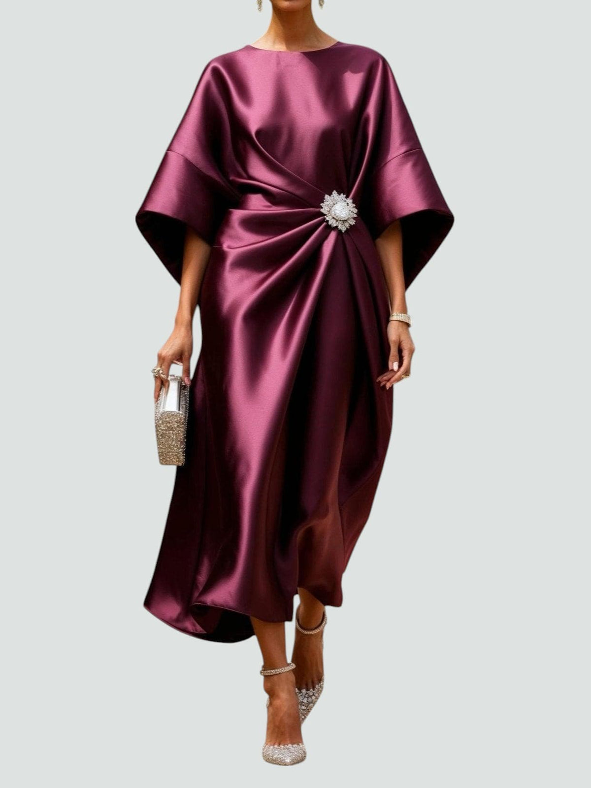 Sara · Vestido largo satinado drapeado – Silvia Morel