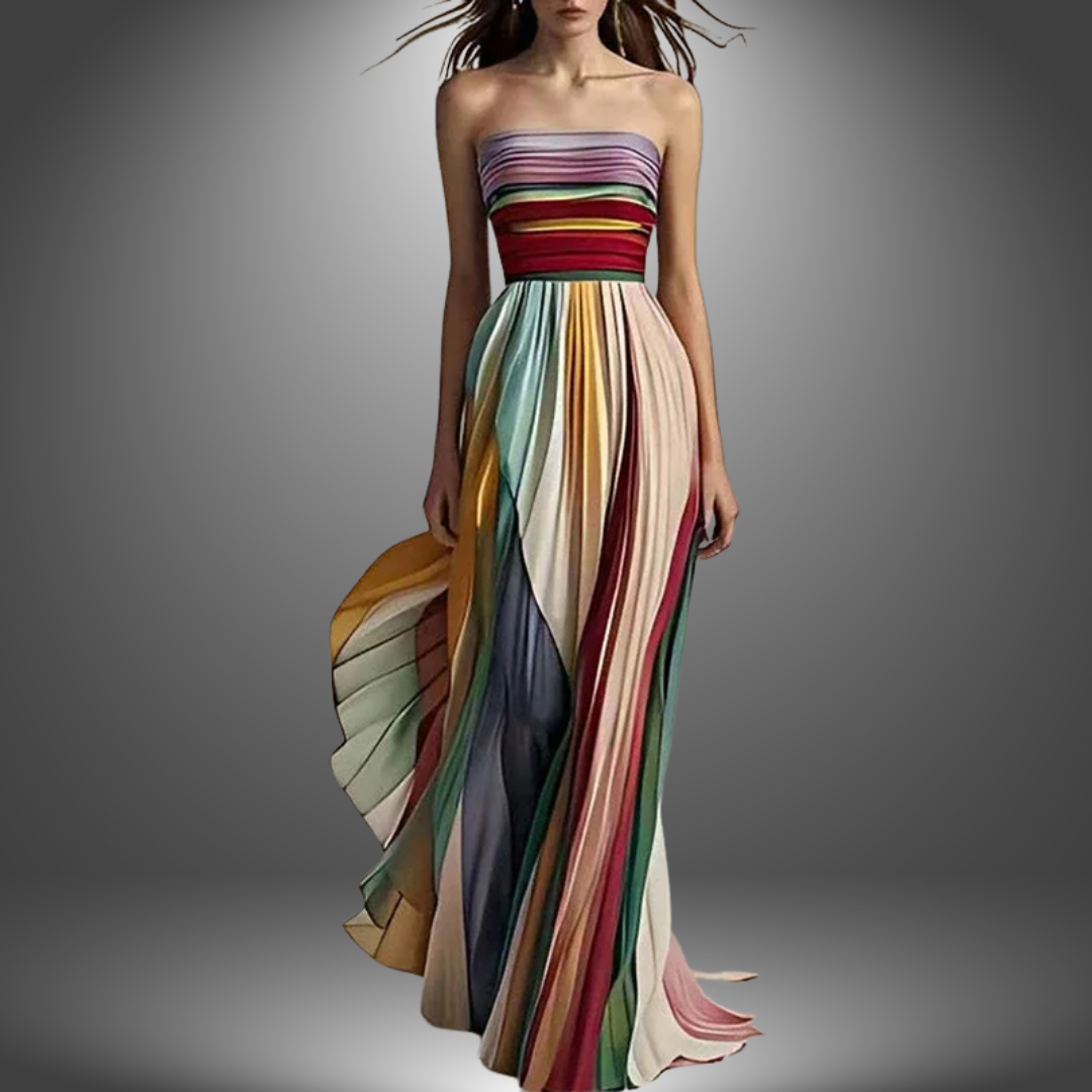 Lur · Vestido largo plisado sin tirantes – Silvia Morel
