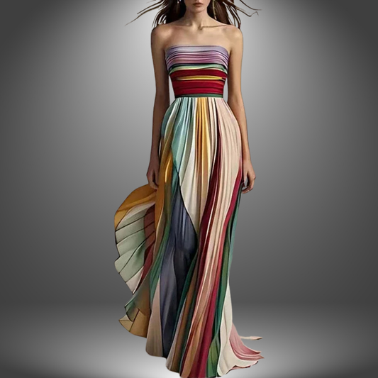 Allegra · Vestido largo plisado sin tirantes – Silvia Morel