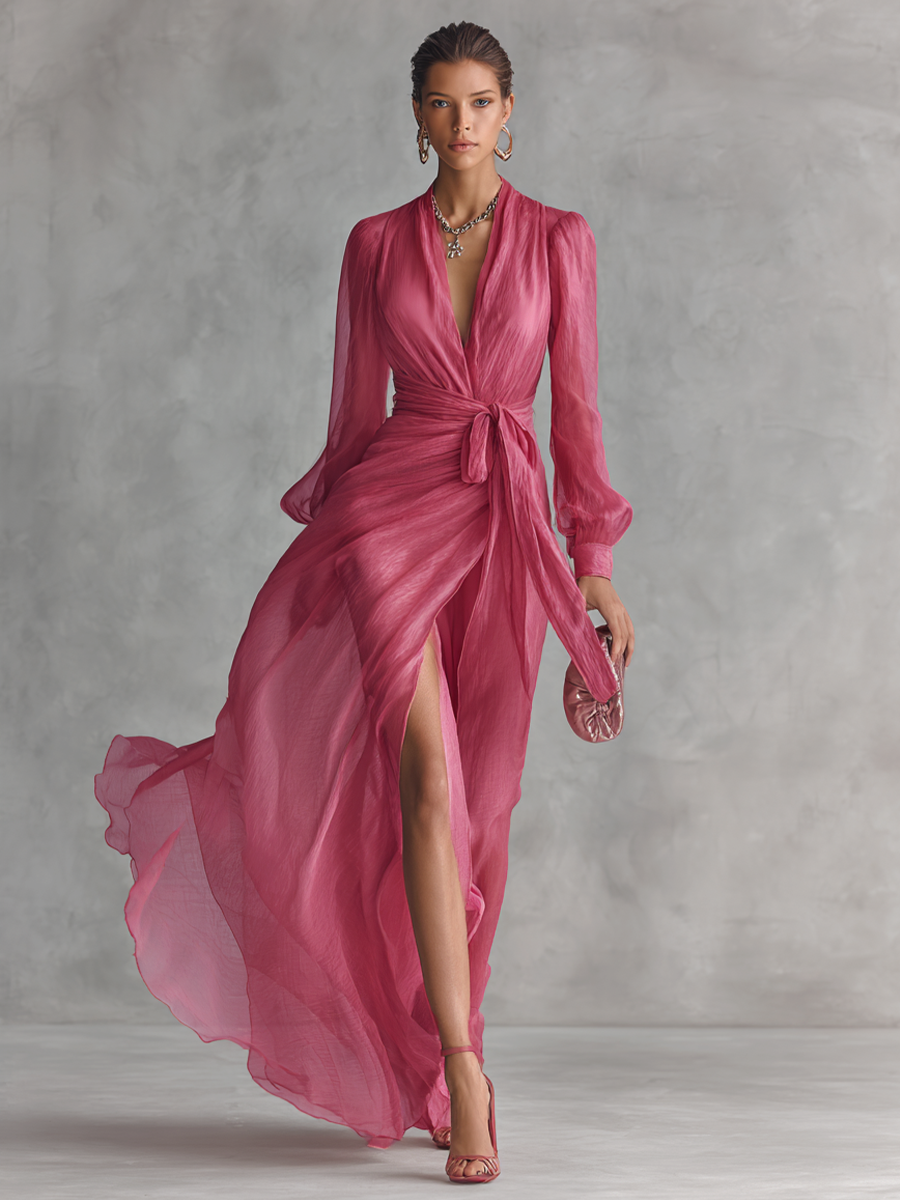 Rosalía · Vestido de chiffon rosa con perlas – Silvia Morel
