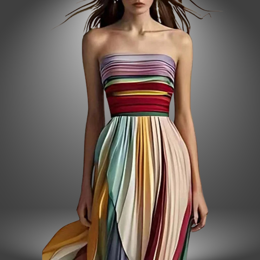 Lur · Vestido largo plisado sin tirantes – Silvia Morel