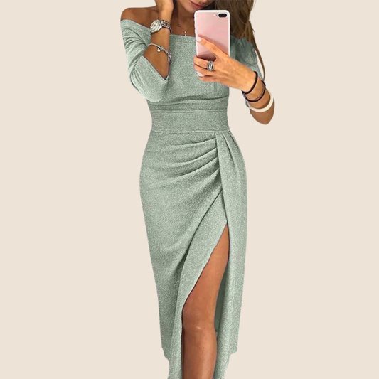 Gisela · Vestido largo halter con pliegues – Silvia Morel