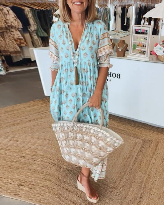 Adela · Vestido midi estampado con media manga – Silvia Morel