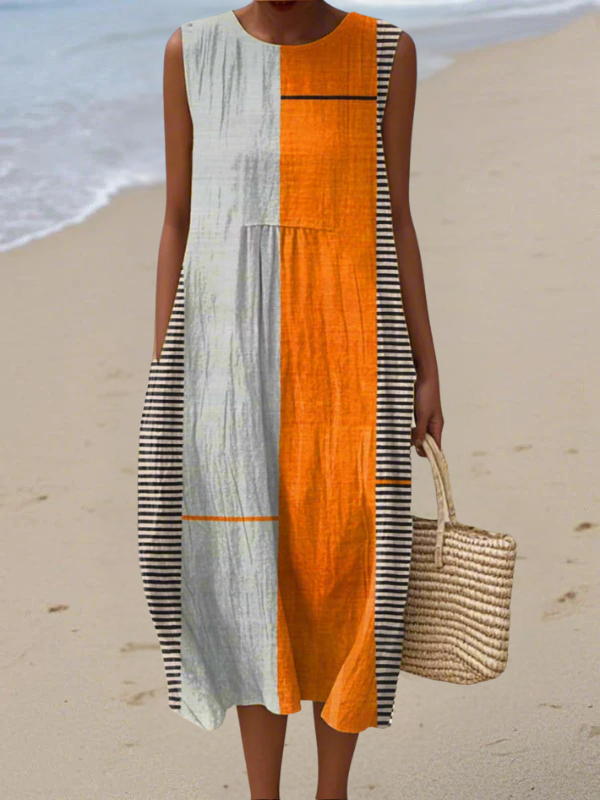 Carlota · Vestido midi sin mangas en tonos tierra – Silvia Morel