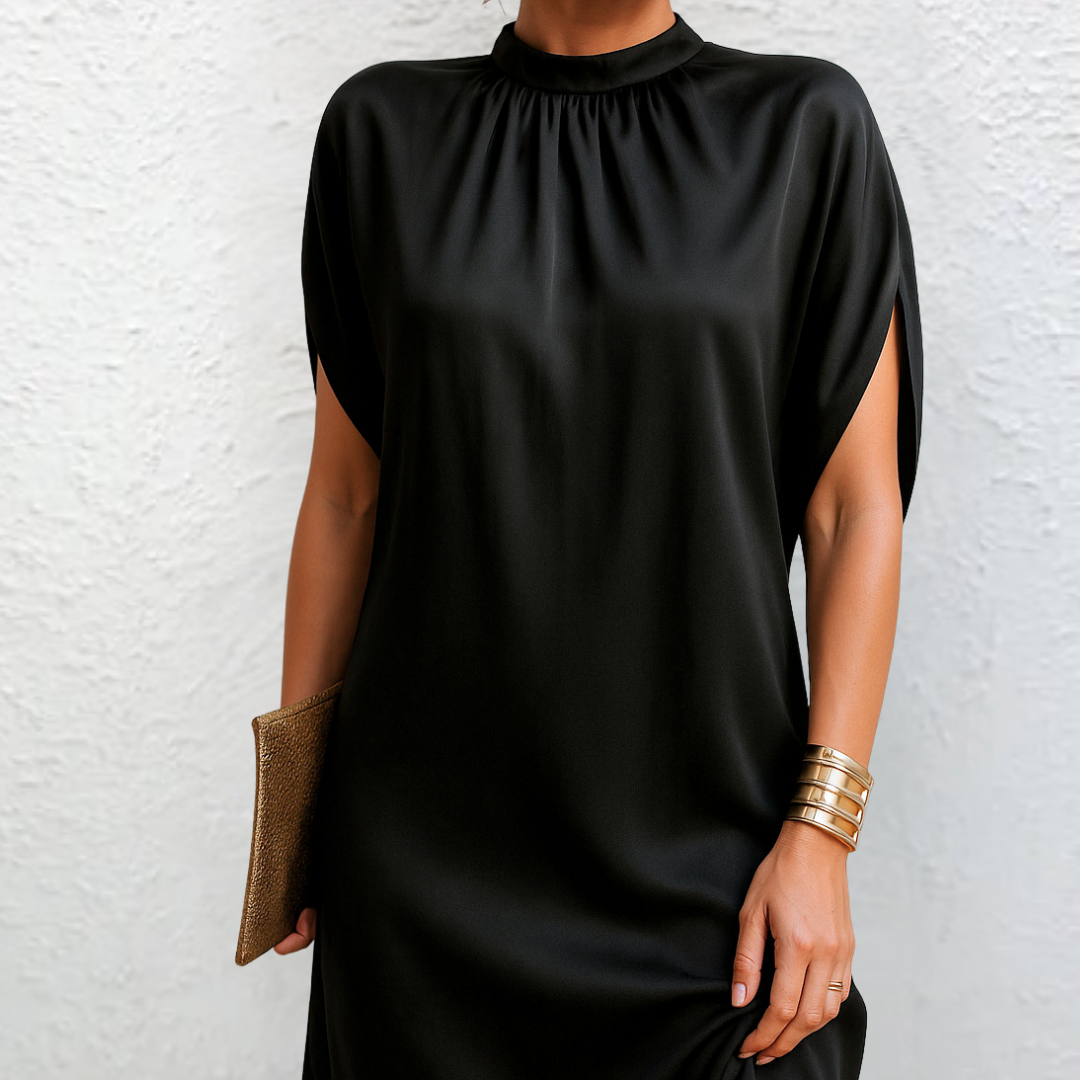 Petra · Vestido negro con escote en V – Silvia Morel