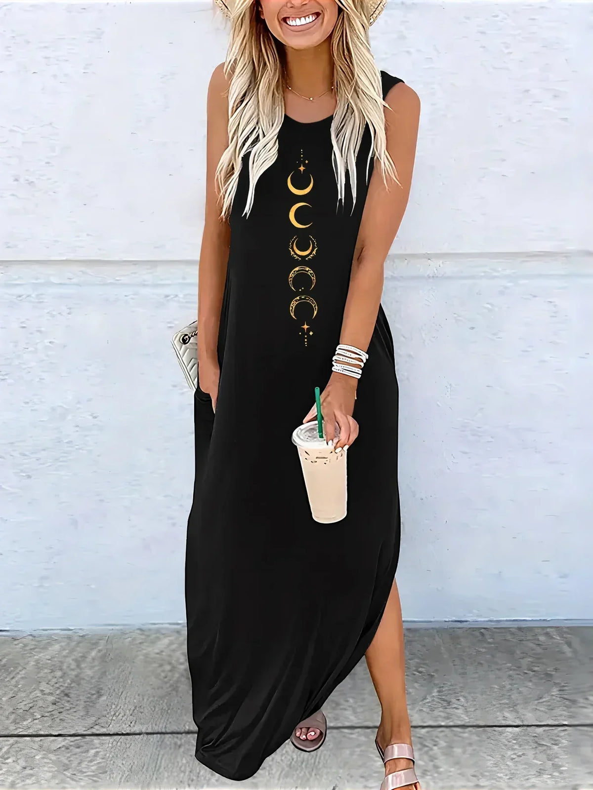 Rosana · Vestido largo holgado con lunas – Silvia Morel