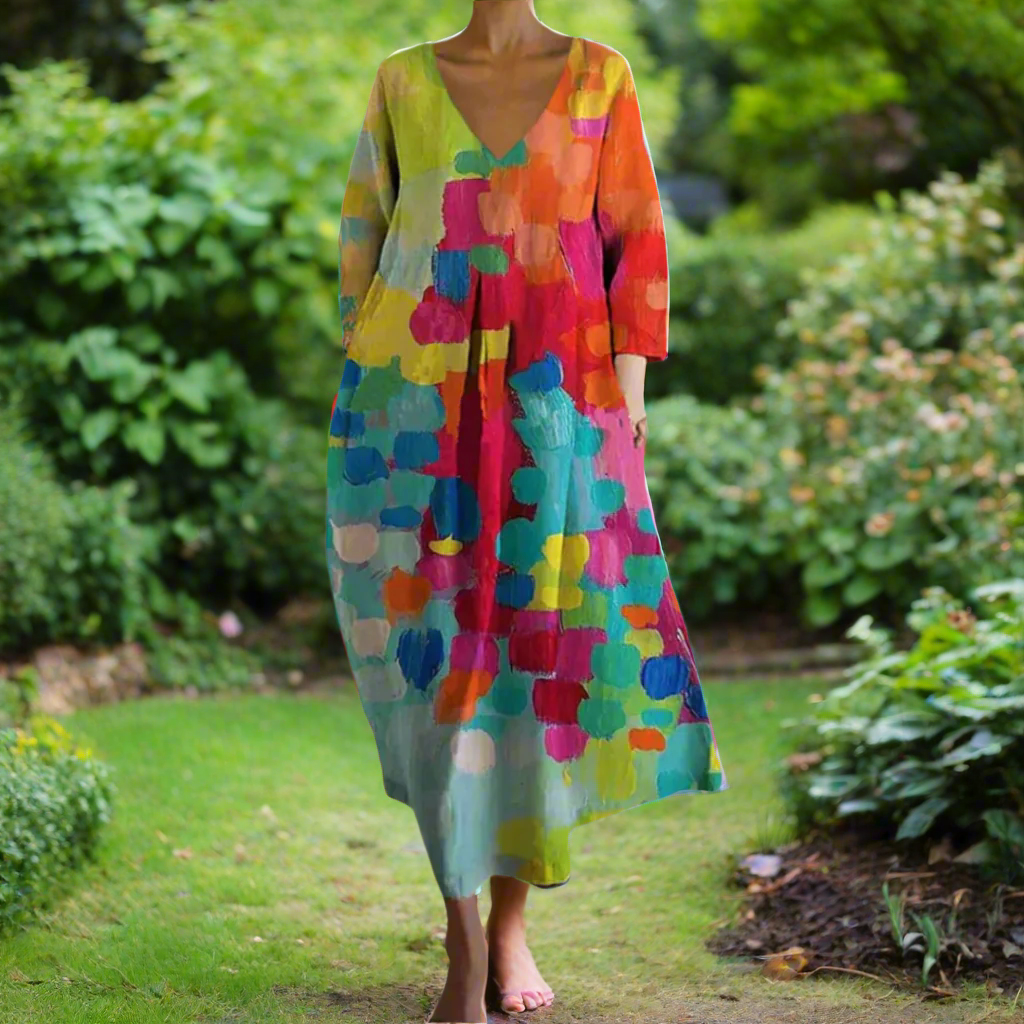 Oriana · Vestido con escote en V de color intenso – Silvia Morel