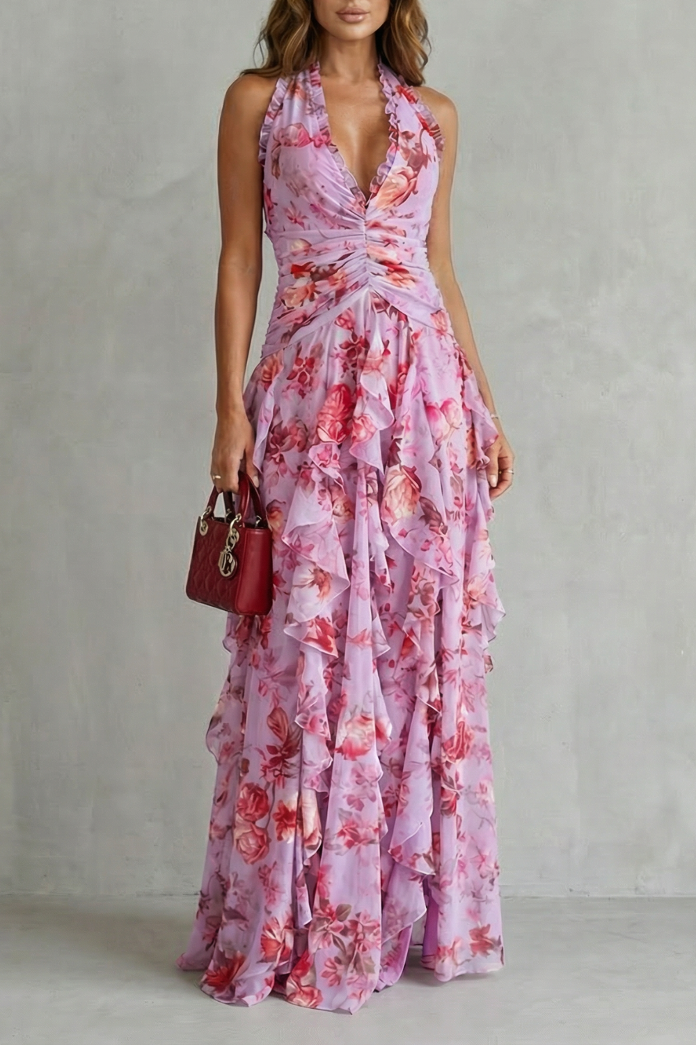 Jana · Vestido largo halter de rosas – Silvia Morel