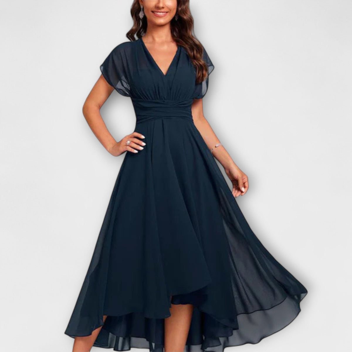 Elia · Vestido de noche fluido con escote en V – Silvia Morel