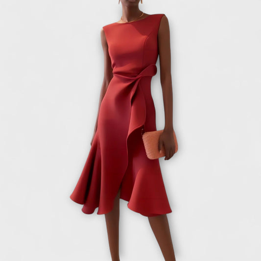 Joselyn · Vestido midi asimétrico drapeado – Silvia Morel