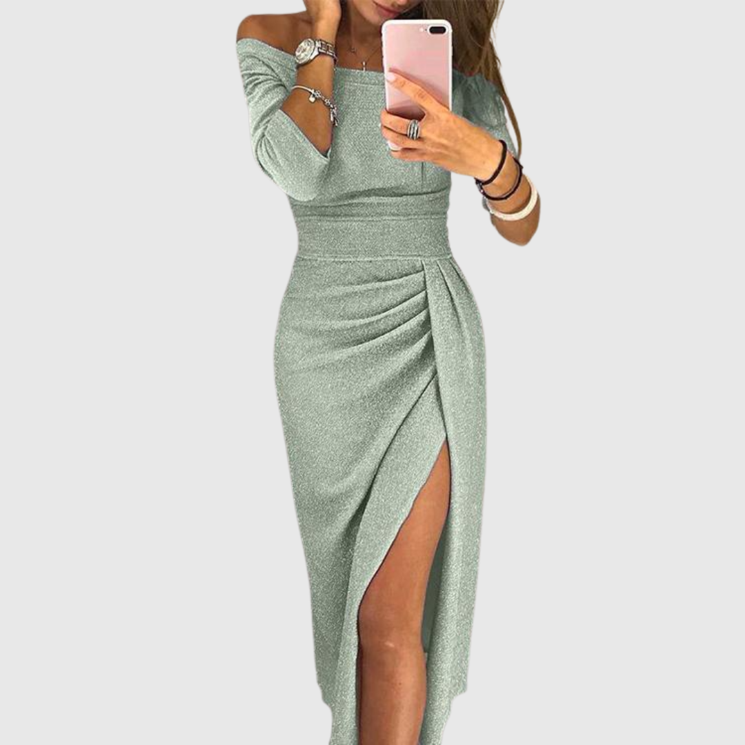 Gisela · Vestido largo halter con pliegues – Silvia Morel