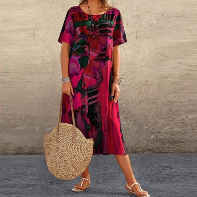 Abstracta · Vestido fluido con estampado abstracto – Silvia Morel