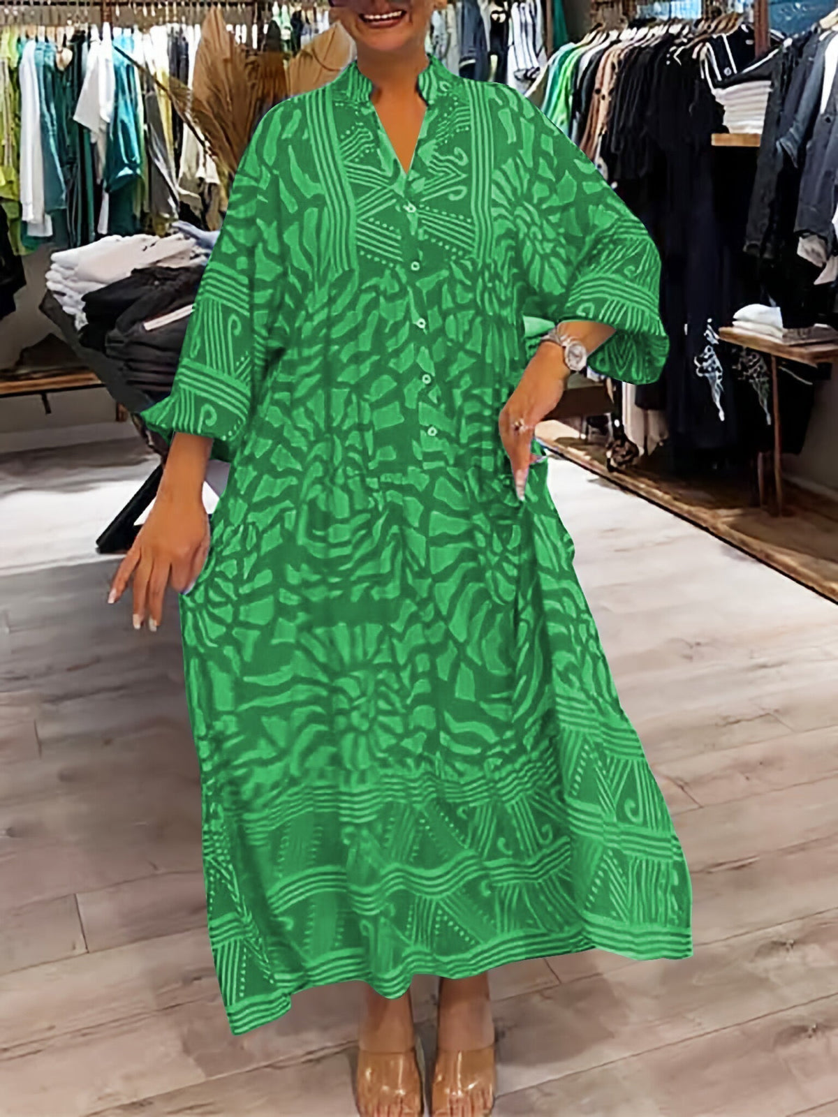Xiomara · Vestido estampado de algodón con escote en V – Silvia Morel