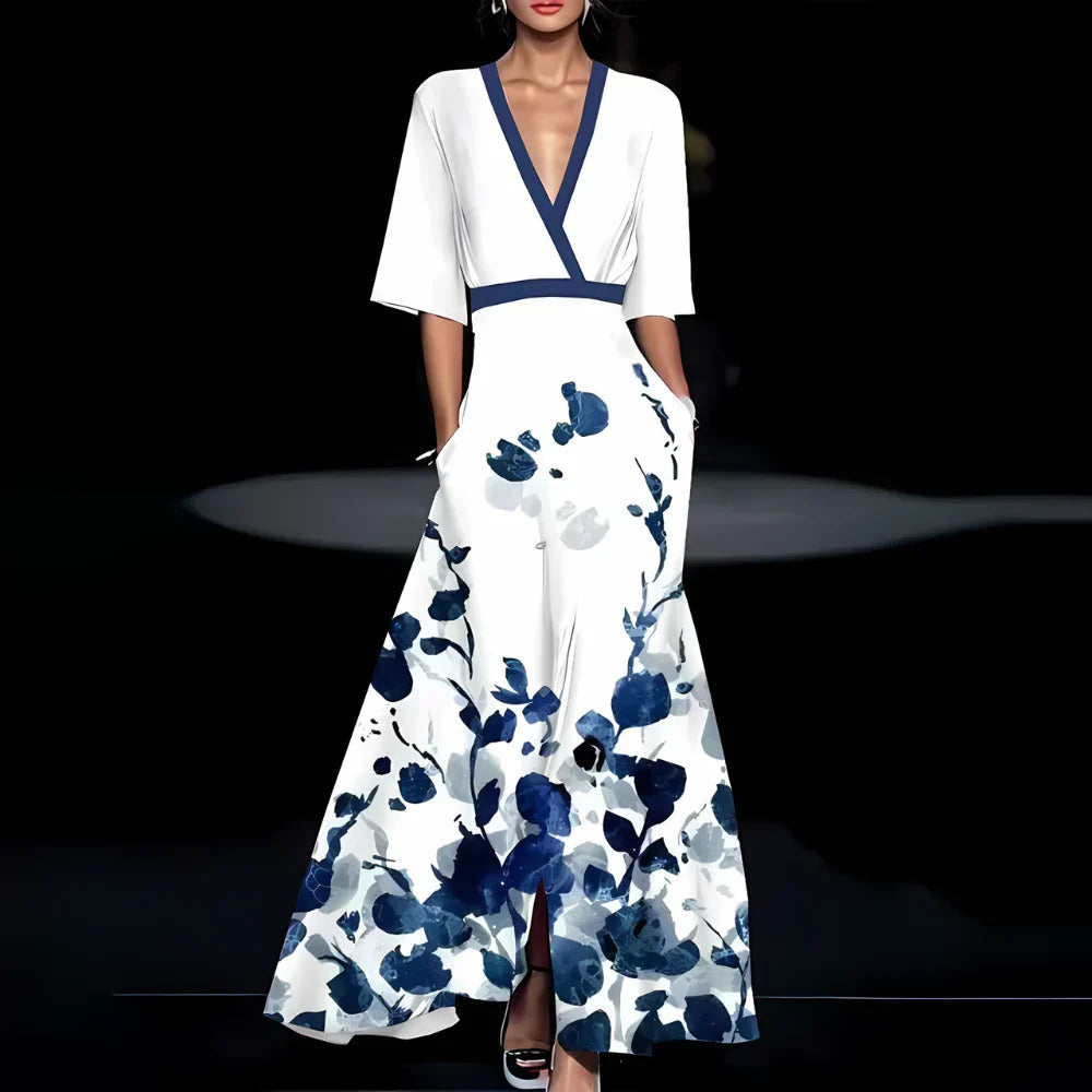 Rocío · Vestido largo cruzado floral – Silvia Morel