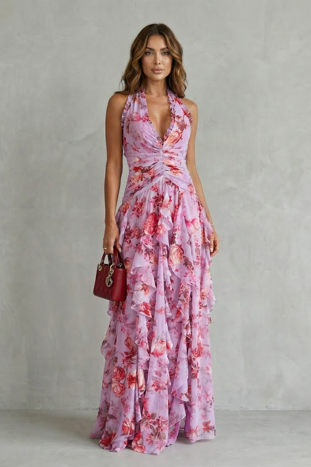 Jana · Vestido largo halter de rosas – Silvia Morel