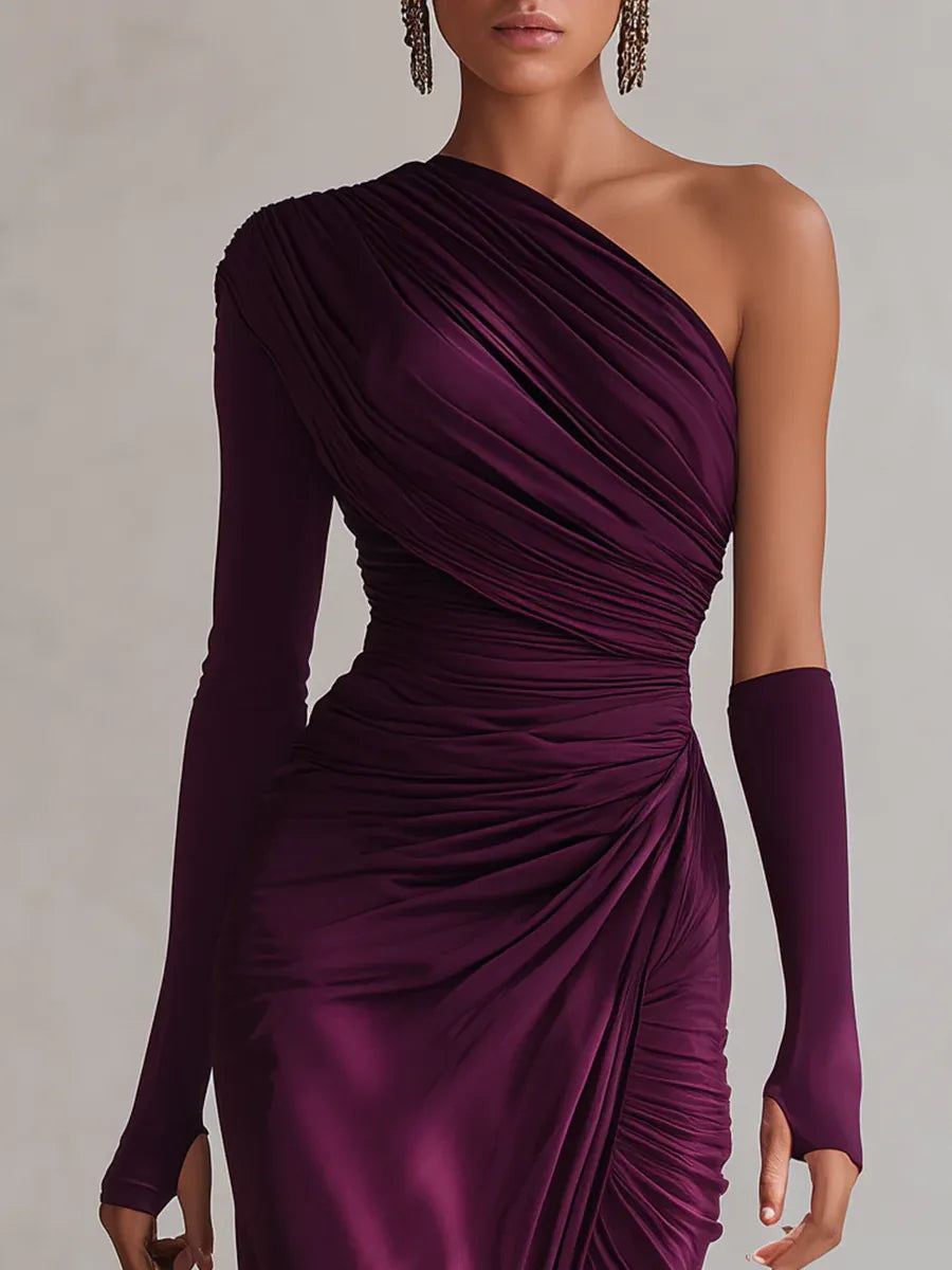 Amatista · Vestido largo morado de un hombro – Silvia Morel
