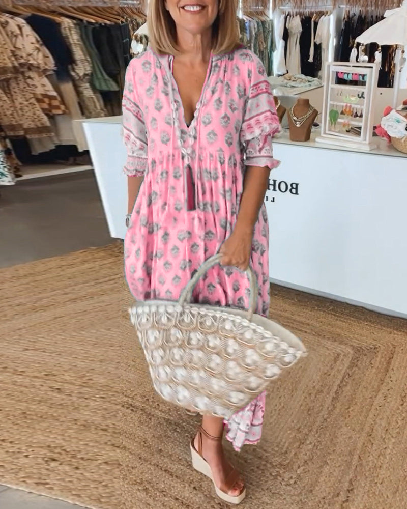 Adela · Vestido midi estampado con media manga – Silvia Morel