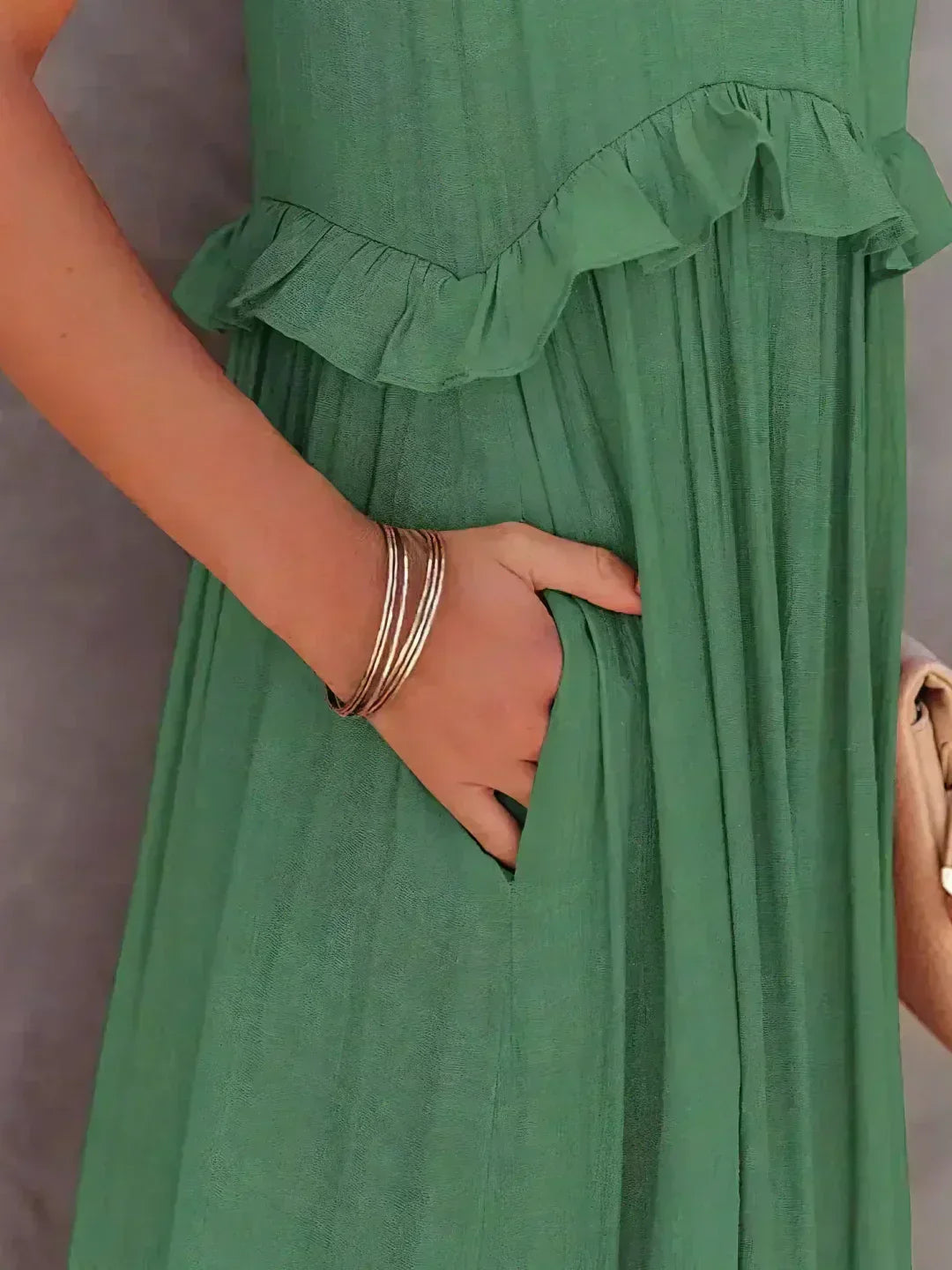 Jardín · Vestido largo halter con volantes – Silvia Morel