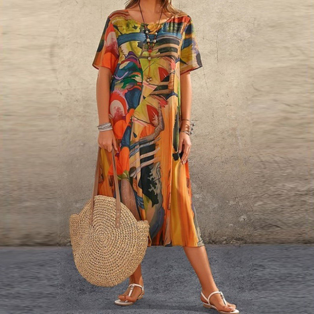 Abstracta · Vestido fluido con estampado abstracto – Silvia Morel