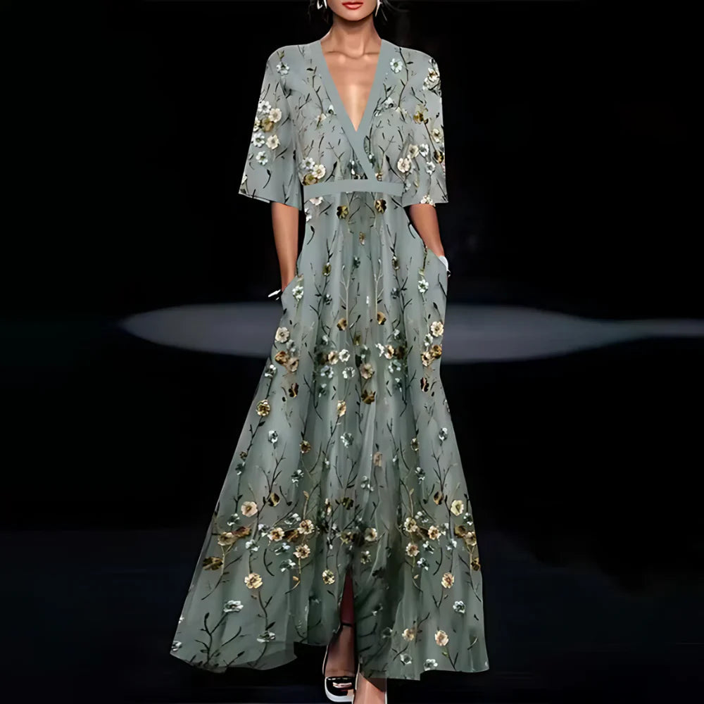 Rocío · Vestido largo cruzado floral – Silvia Morel