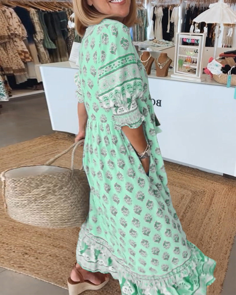 Adela · Vestido midi estampado con media manga – Silvia Morel