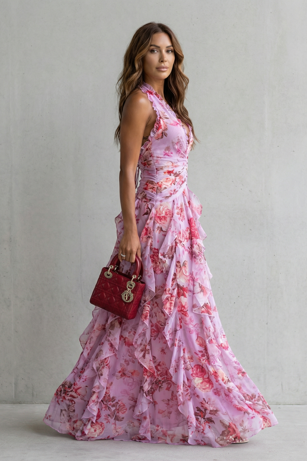 Jana · Vestido largo halter de rosas – Silvia Morel