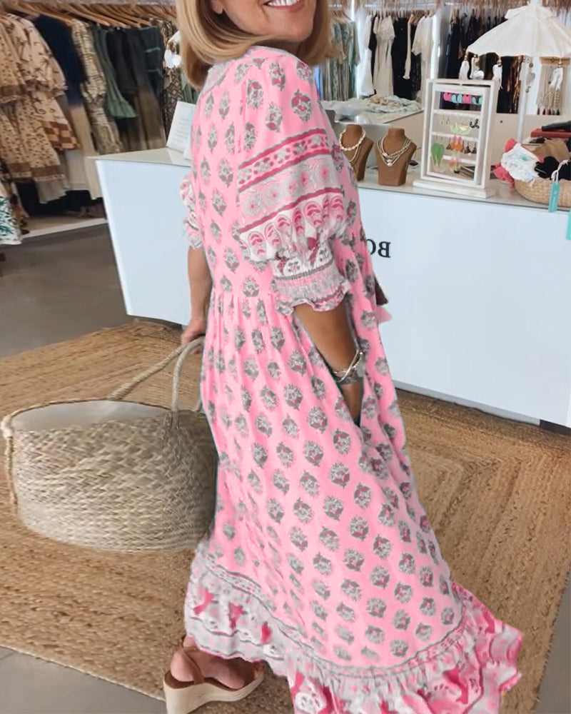 Adela · Vestido midi estampado con media manga – Silvia Morel