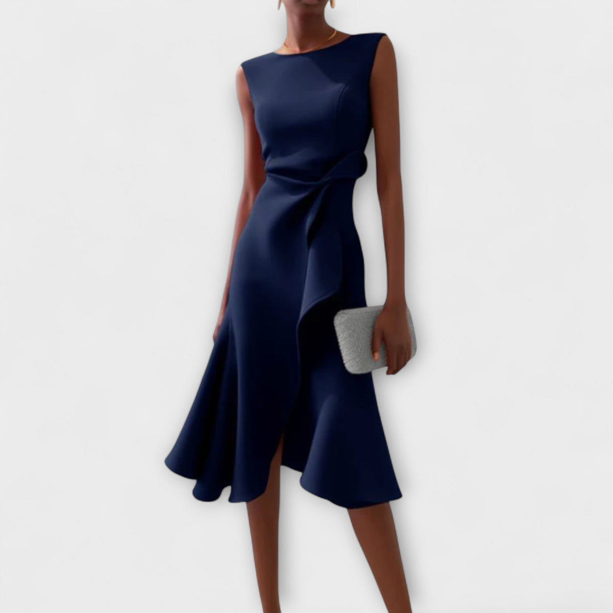Joselyn · Vestido midi asimétrico drapeado – Silvia Morel
