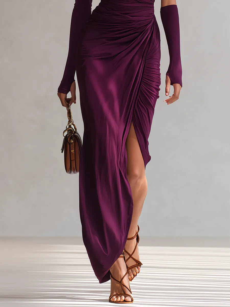 Amatista · Vestido largo morado de un hombro – Silvia Morel