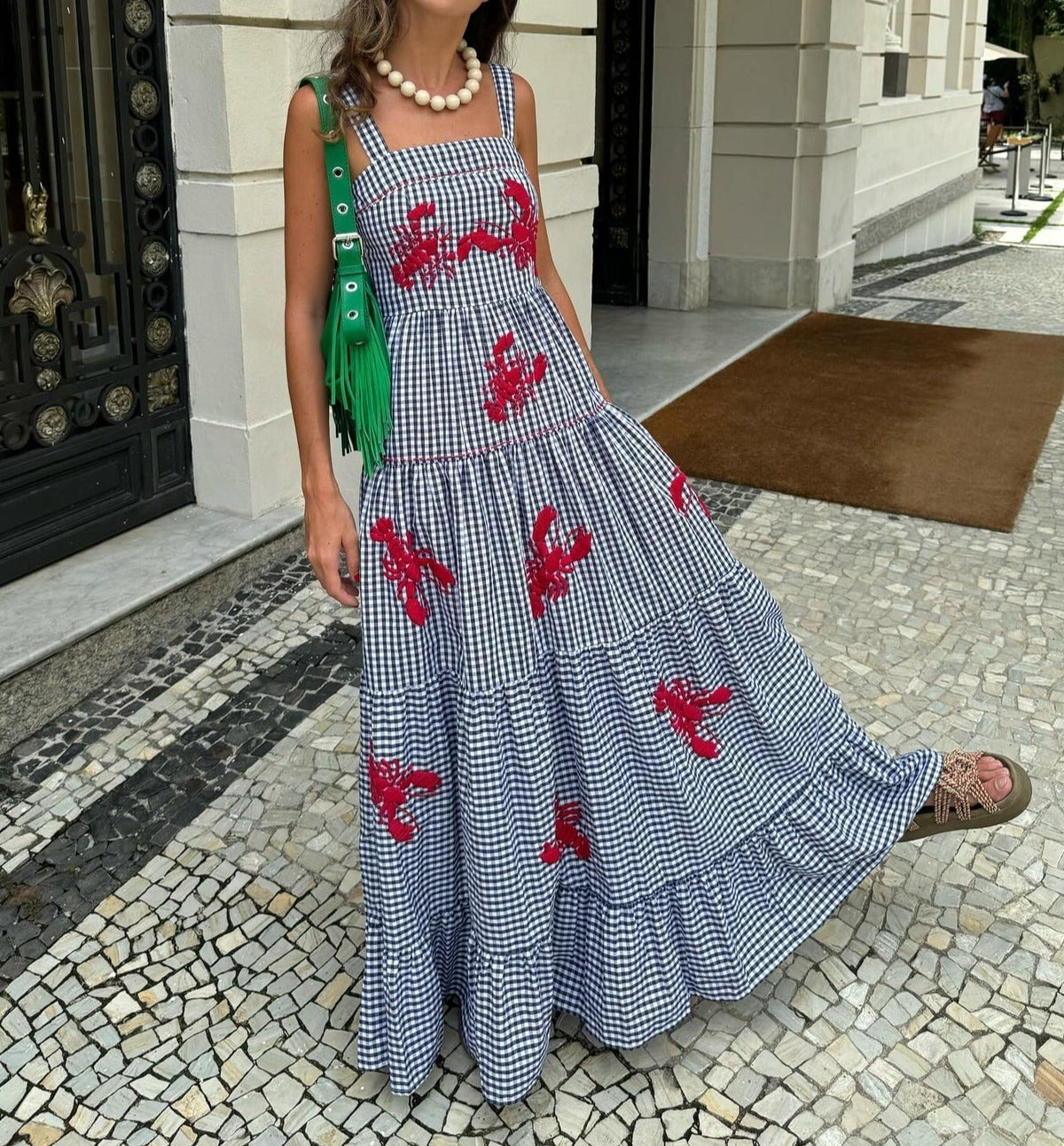 Paz · Vestido largo de cuadros playero – Silvia Morel