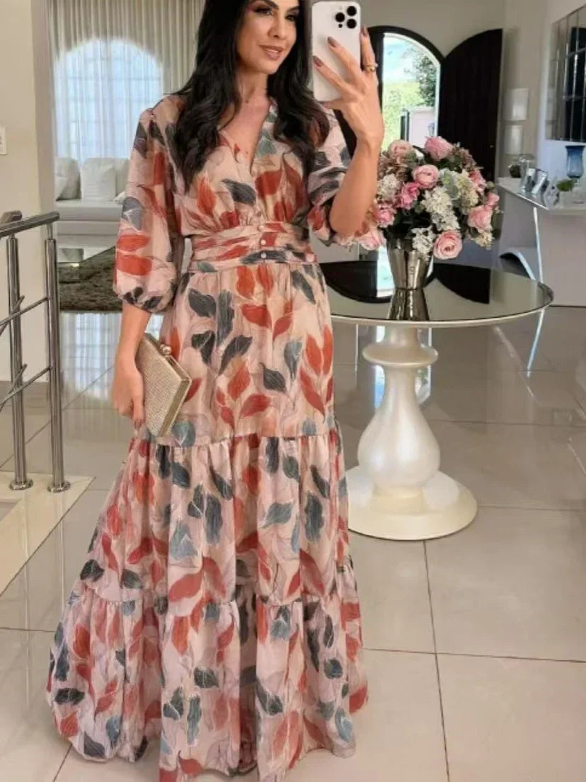 Norma · Vestido largo floral con volantes – Silvia Morel