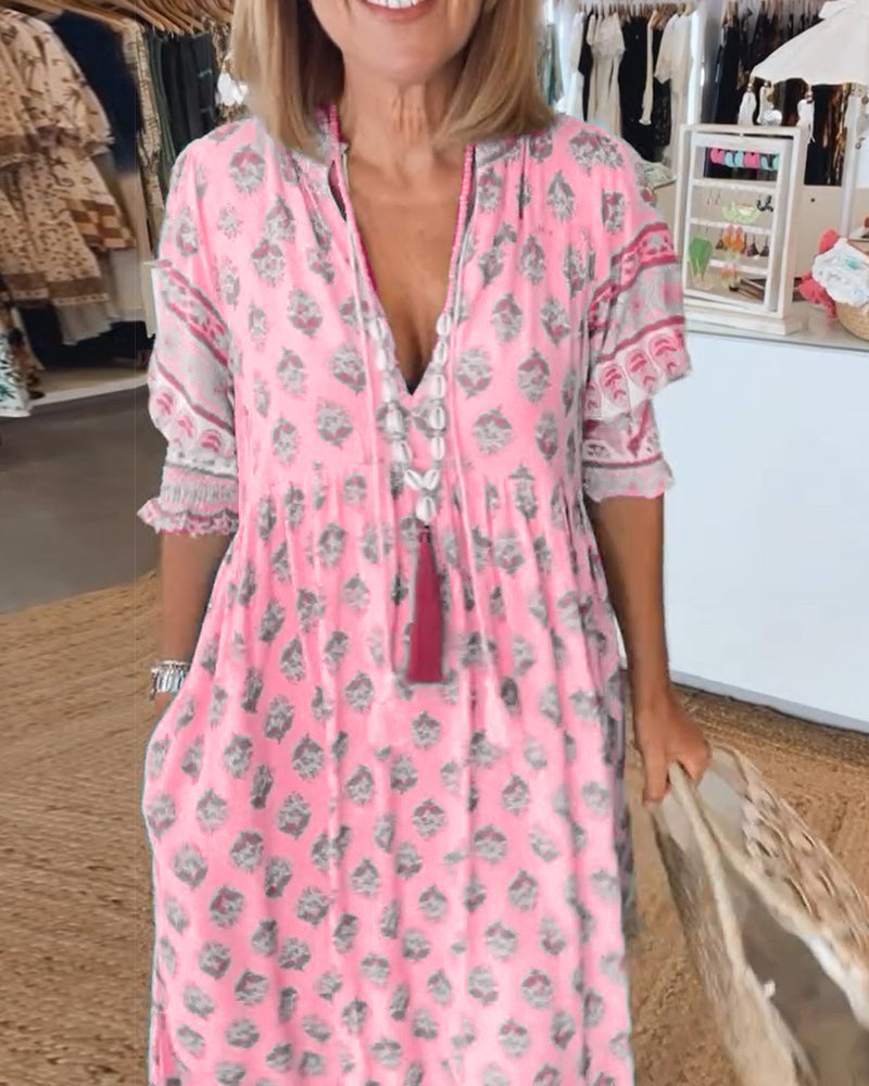 Adela · Vestido midi estampado con media manga – Silvia Morel