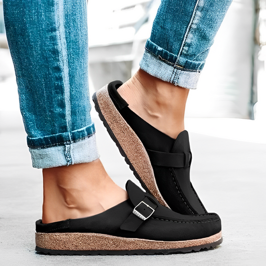 Cynthia · Sandalias tipo mocasín con corcho – Silvia Morel
