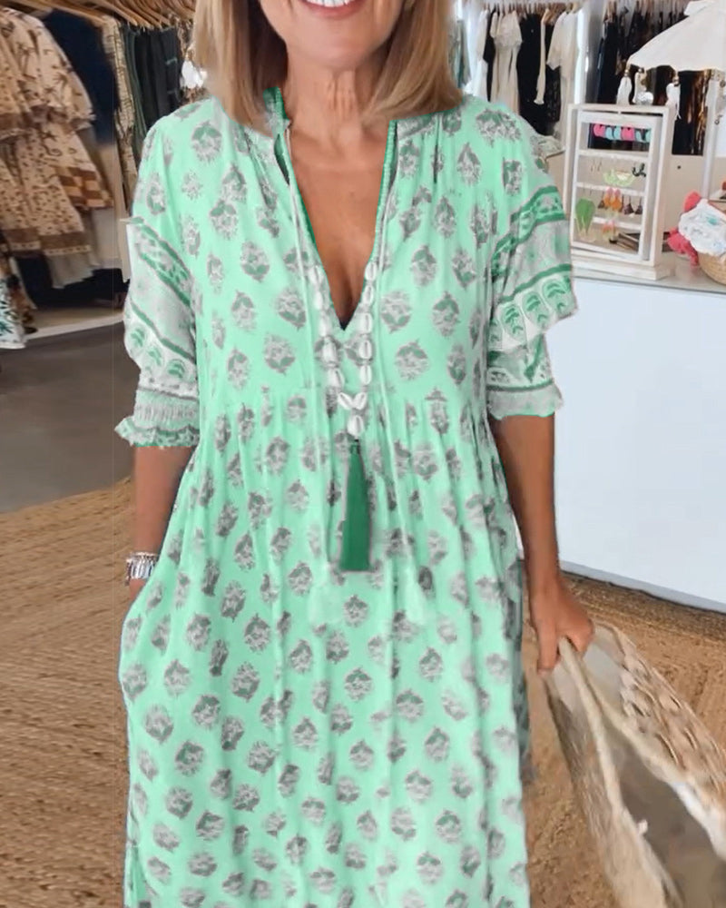 Adela · Vestido midi estampado con media manga – Silvia Morel