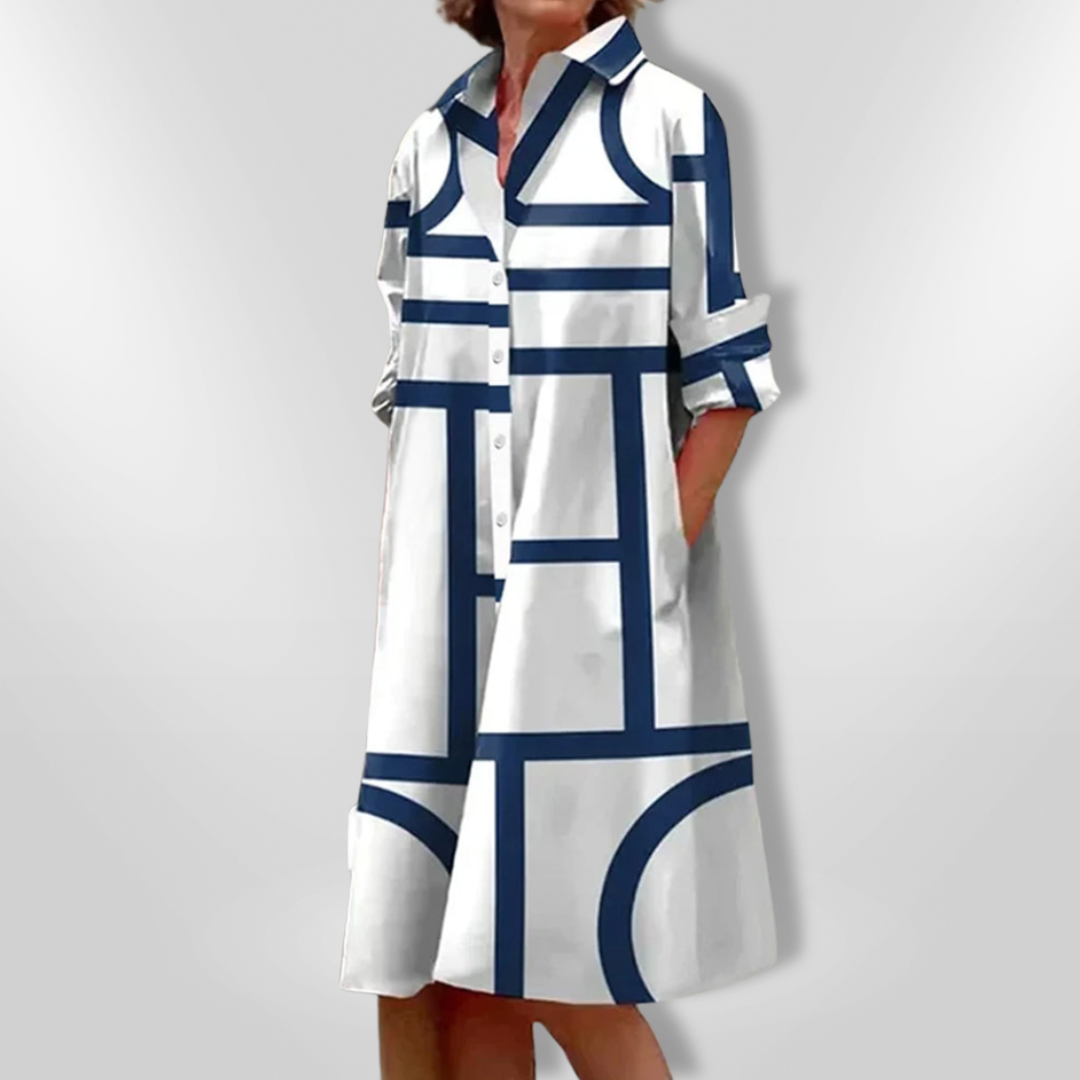 Wanda · Vestido midi camisero geométrico – Silvia Morel